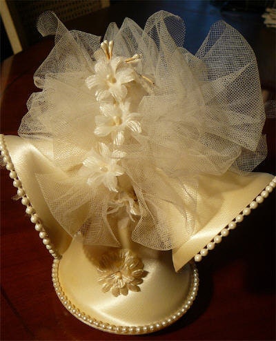 Vintage 1960s WEDDING cake topper BELLS with Millinery flowers Tulle