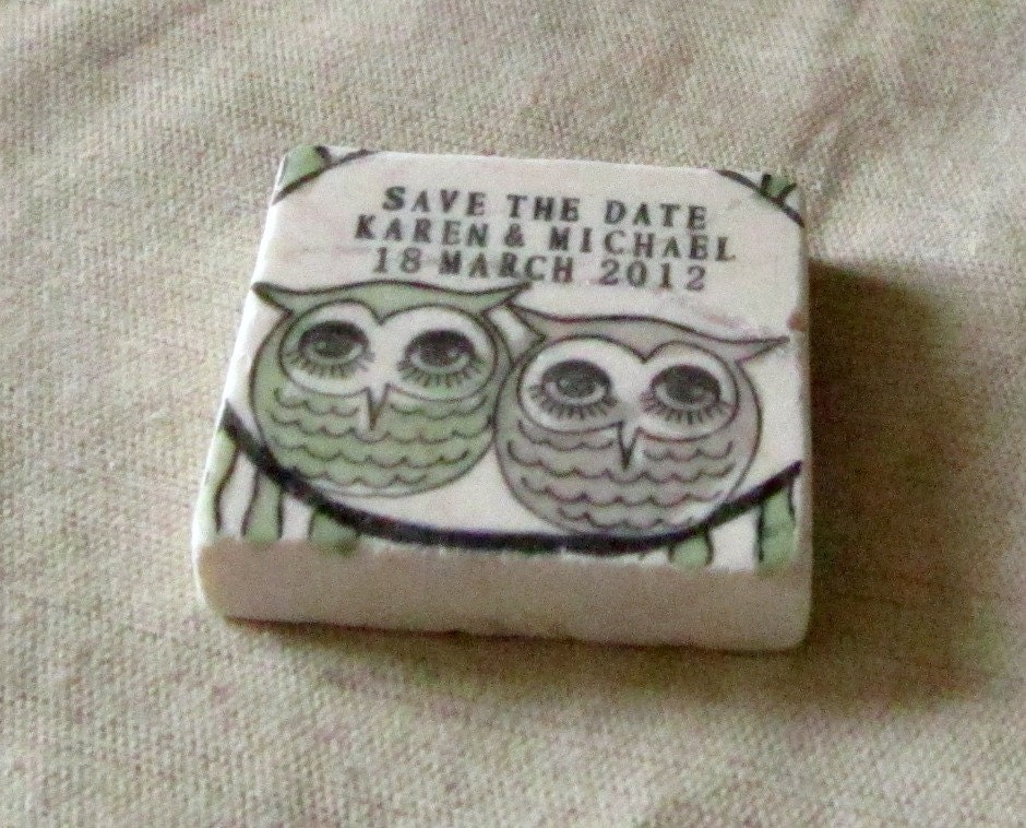 Cozy Owl Save The Date Magnets, Set of 10, Gray and Sage Green