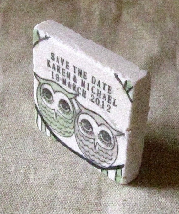 Cozy Owl Save The Date Magnets, Set of 10, Gray and Sage Green