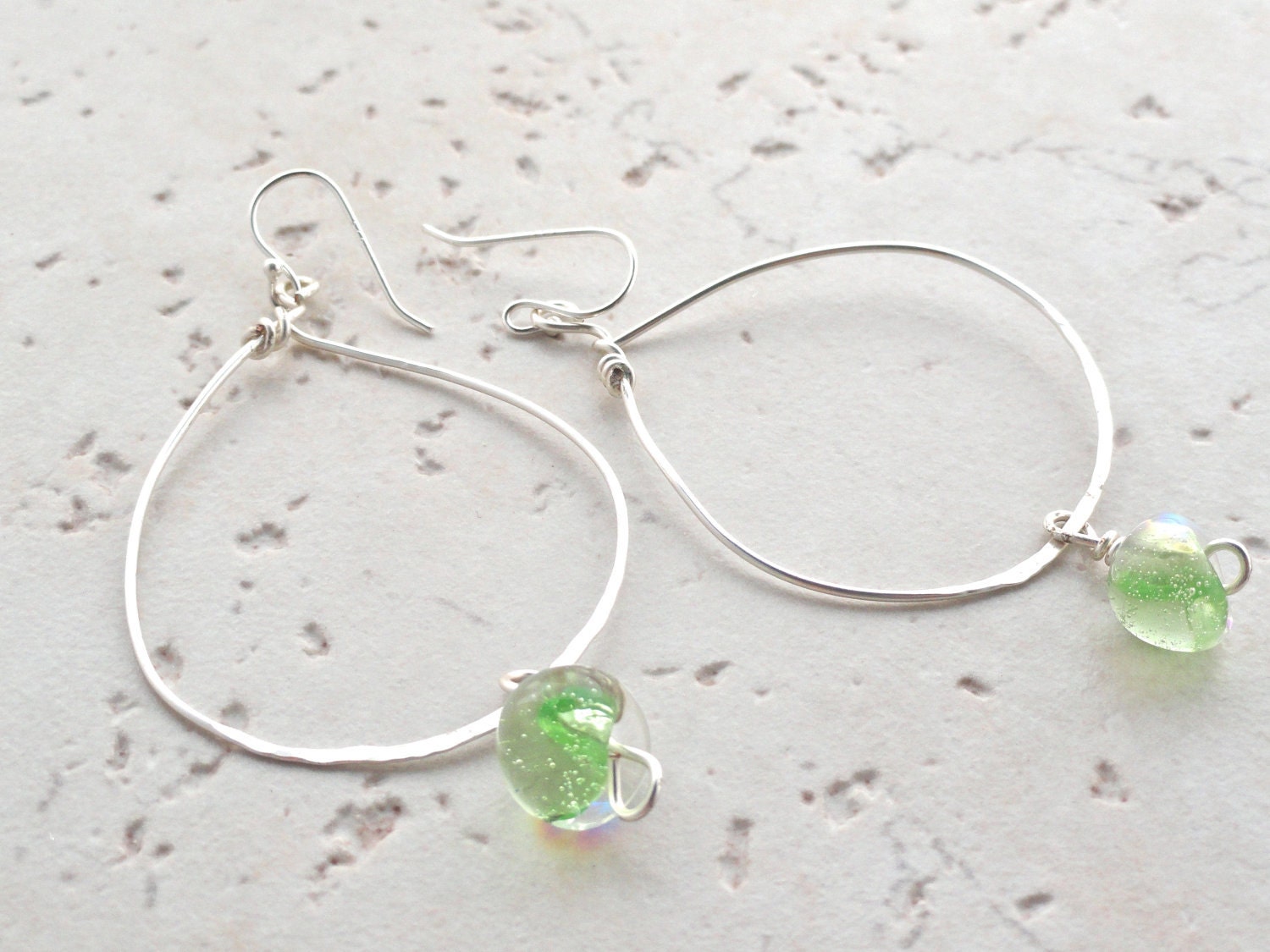 Lime Green Czech Crystal Loopy Hoops