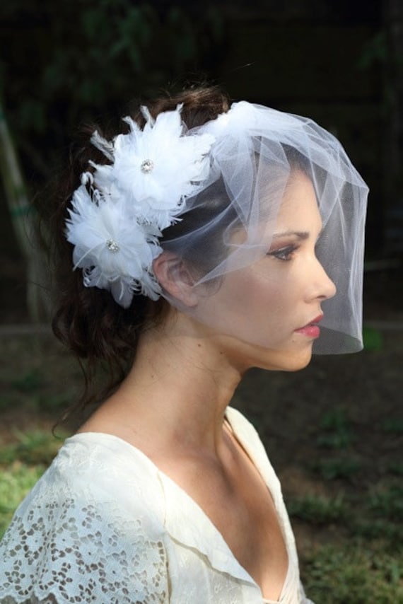 White Bridal Head Piece Feather Flower White Fascinator Feather 