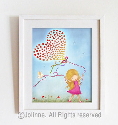 Girls room decor nursery art print,  Nature inspired children decor print , open edition , colorful, love, girl boy children spring