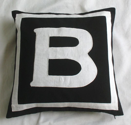 monogrammed pillows custom made -18 inches custom made black and white only