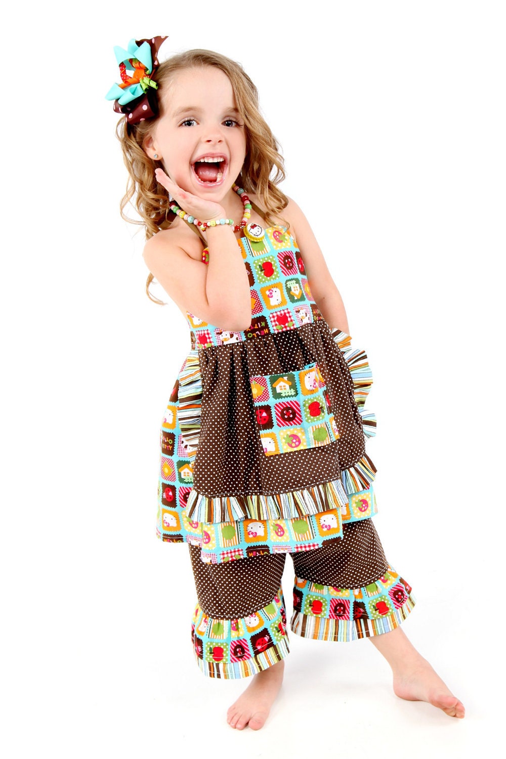 Hello Kitty Fall Apron Pocket Dress & Capris Set-hello, kitty, dress, apron, character, fall, winter, holiday