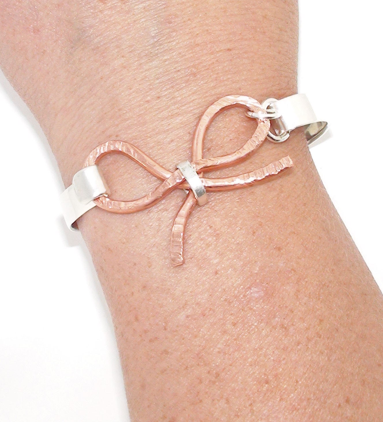 Copper Bow Closure Cuff Bangle Bracelet Sterling Silver