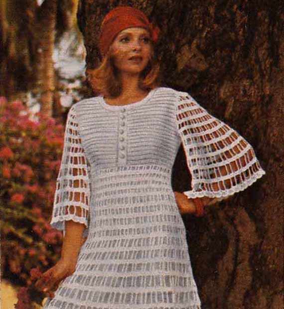 Vintage Crochet Pattern Pdf 1970s WEDDING DRESS knee length white lace dress