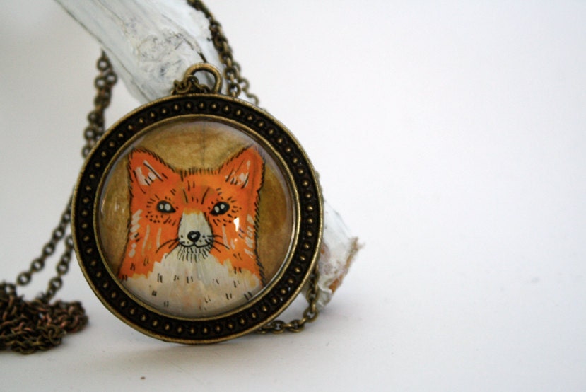 Autumn Fox - Hand painted necklace