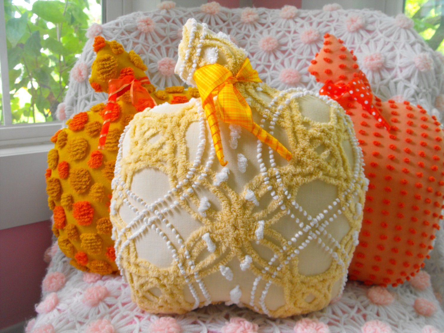 Pumpkin Patch Vintage Chenille Garden Fresh Pumpkin Pillow