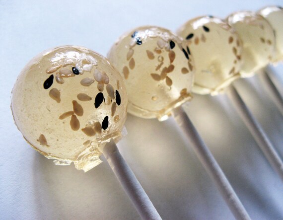 Black and white toasted sesame and honey ball style lollipops - 6 pc.