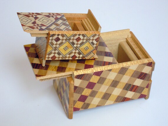 Japanese Puzzle box (Himitsu bako)- The Nested box-3.0inch Checkers and 1.7inch 14steps