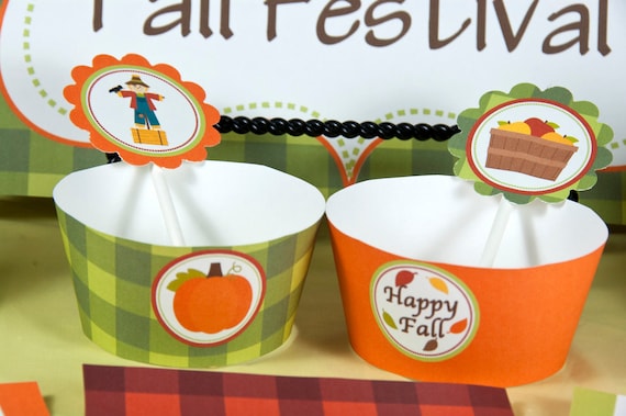 Custom, Printable Fall Festival 2 Inch Party Circles for Cupcake Toppers, Favor Tags, or Decorative Circles