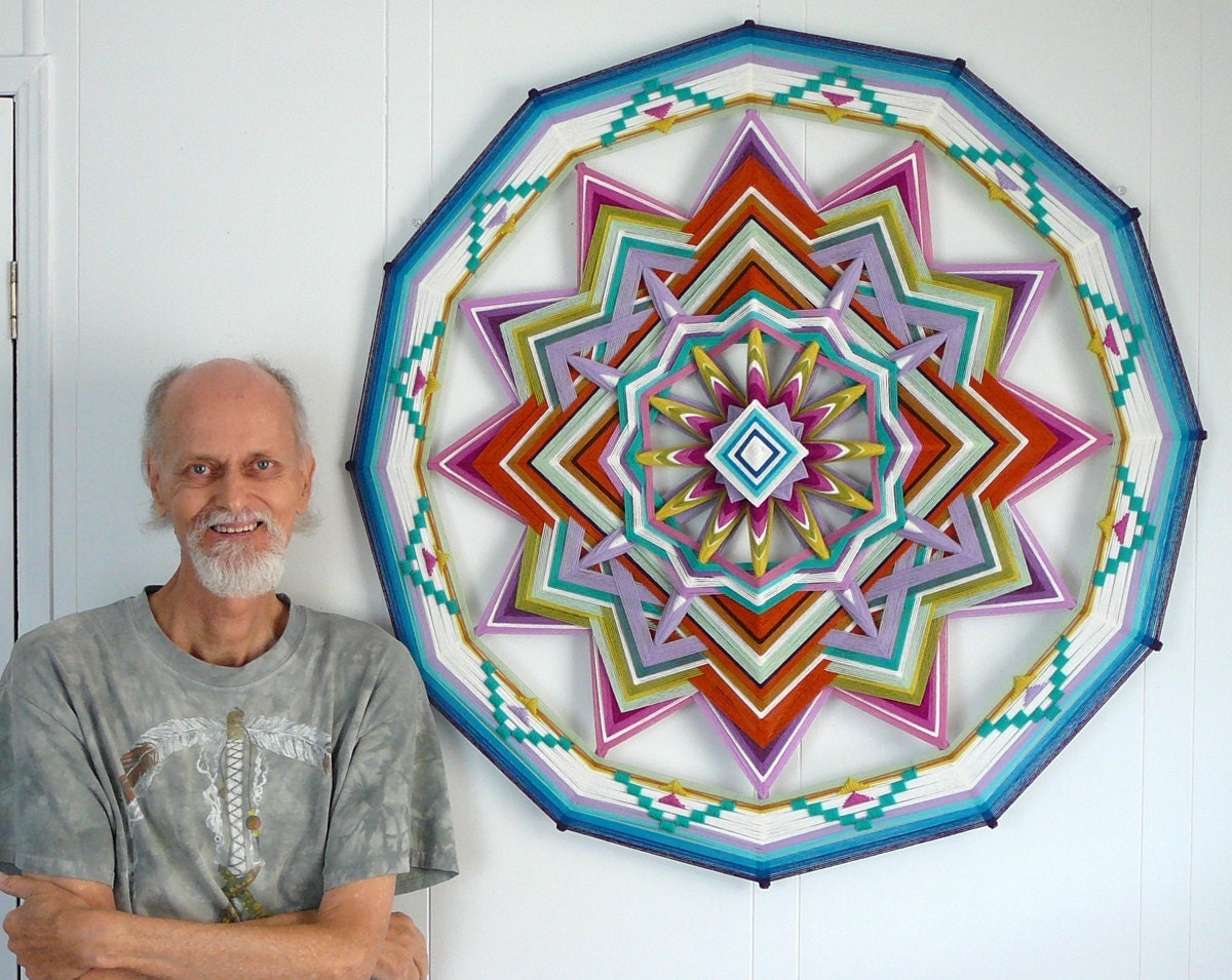 Springtime, a 36 inch, all wool yarn, 12-sided Ojo de Dios