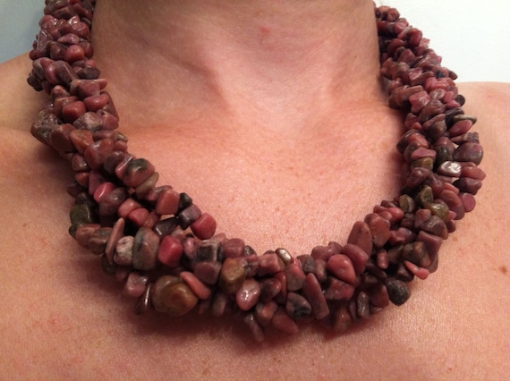 Five Strand Dusty Rose and Smoke Rhodonite Necklace
