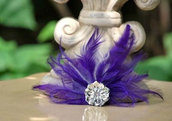 Fascinator Royal Purple Ivory Black Blue Feathers Sequins Comb 