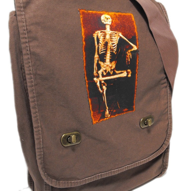 Dead Tired Skeleton - Canvas Messenger Bag - Field Style for School, College, Vacation, Book, Laptop