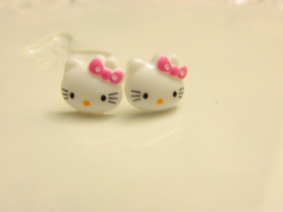 Hello Kitty Stud Earrings - cute jewelry for little girls - age appropriate earrings for girls - great gifts, favors as well