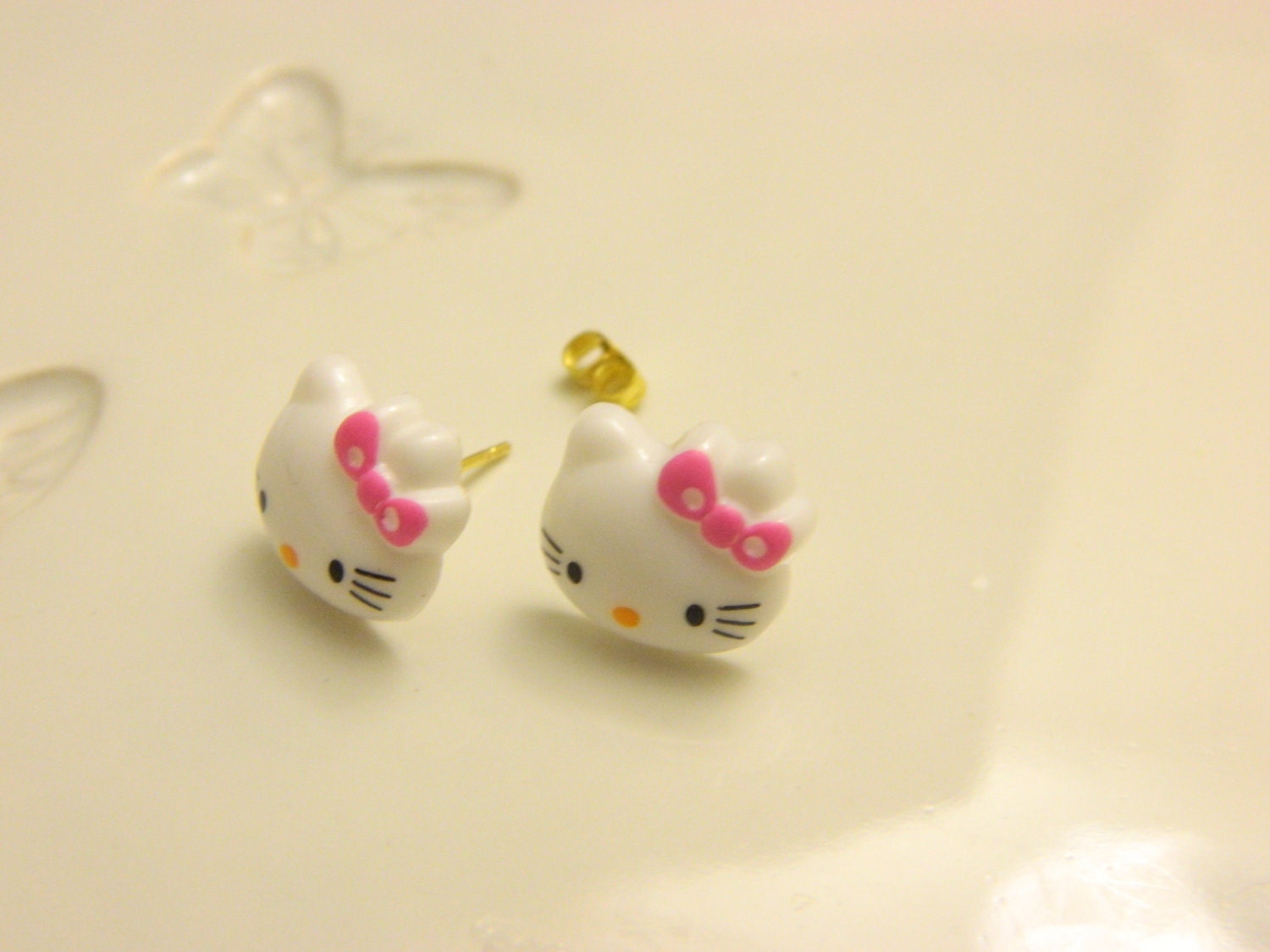 Hello Kitty Stud Earrings - cute jewelry for little girls - age appropriate earrings for girls - great gifts, favors as well