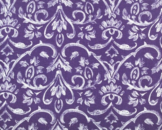 DAMASK TABLE RUNNER White Damask on Purple Wedding Bridal Large Print 