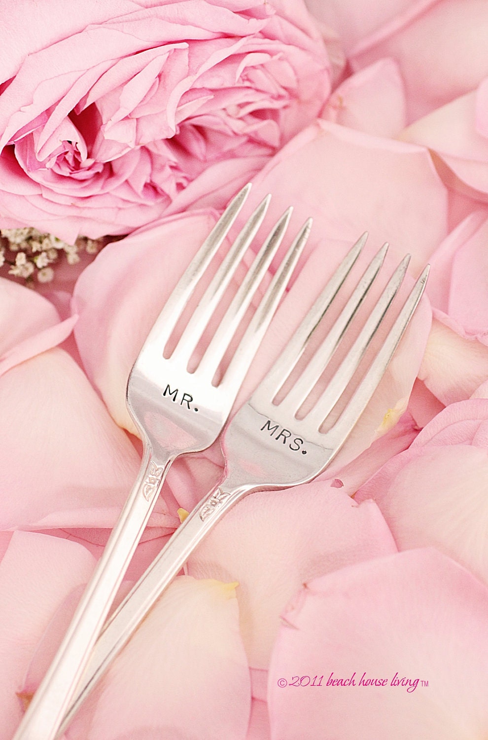 Mr and Mrs. Forks 1949 Spring Charm  Wedding Silverware hand stamped vintage flatware