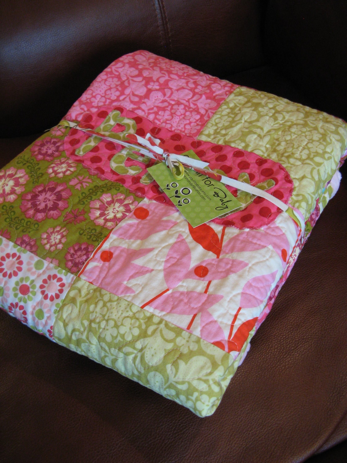Custom Fresh Flowers Baby Quilt - Handmade and Personalized