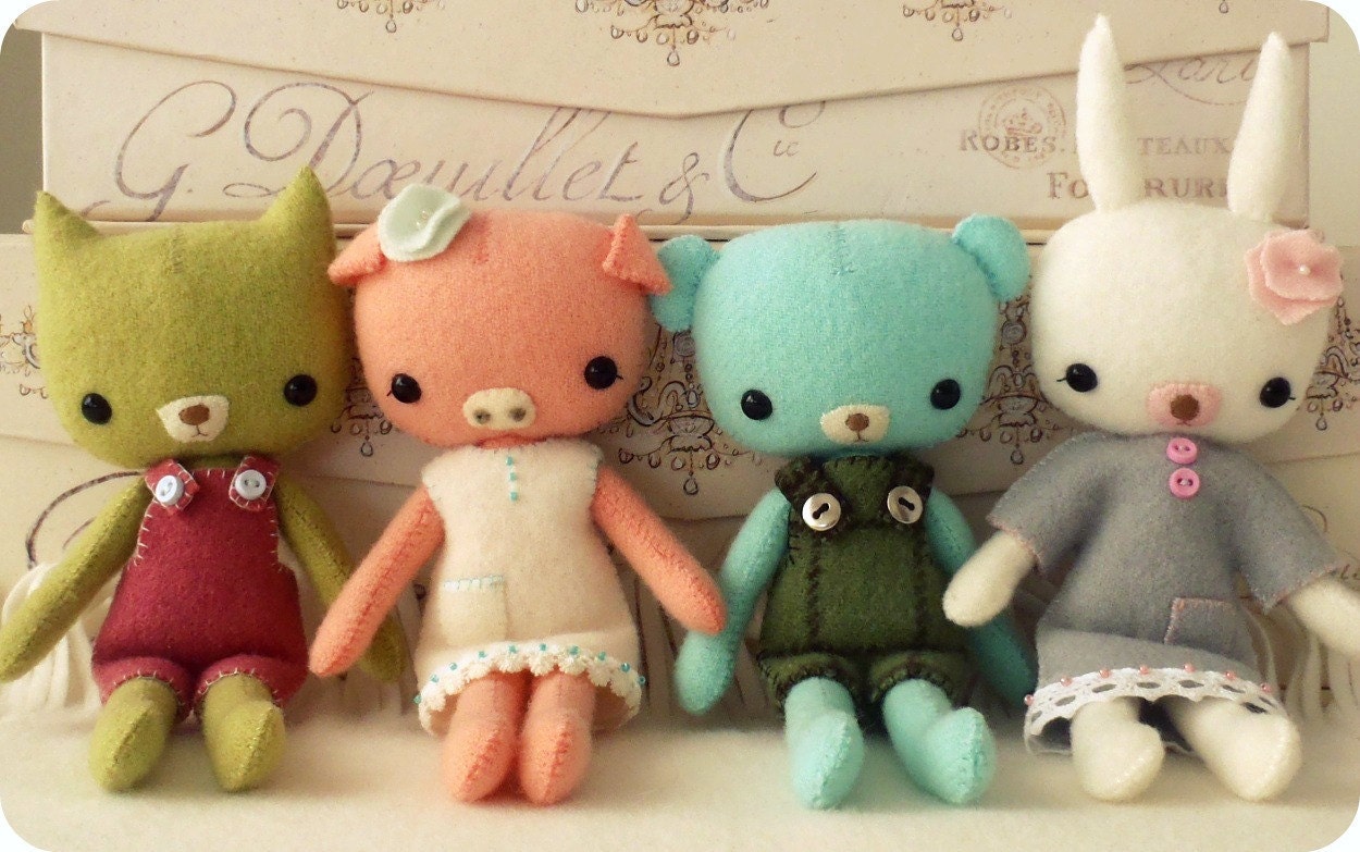 Plush Animal, Bunny, Artist Bear, Handmade Doll, Doll, Pocket Bunny - Beatrice