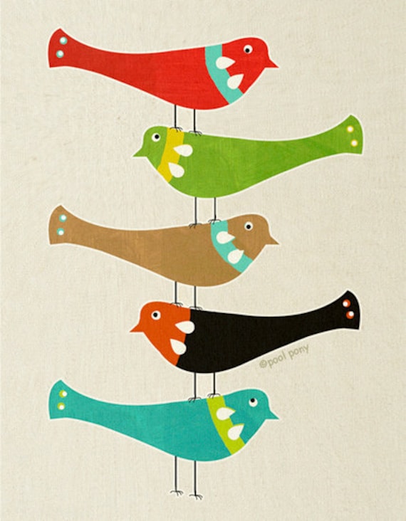 bird stack - mid century design fine art print