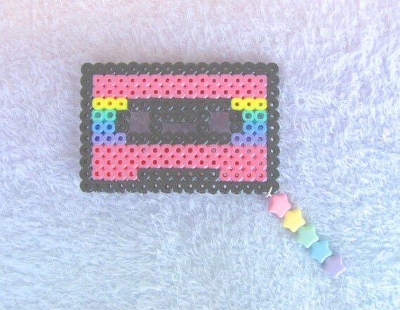 Fairy Kei Pink Rainbow Pixelated Cassette 2-Way Pin/ Hair Clip