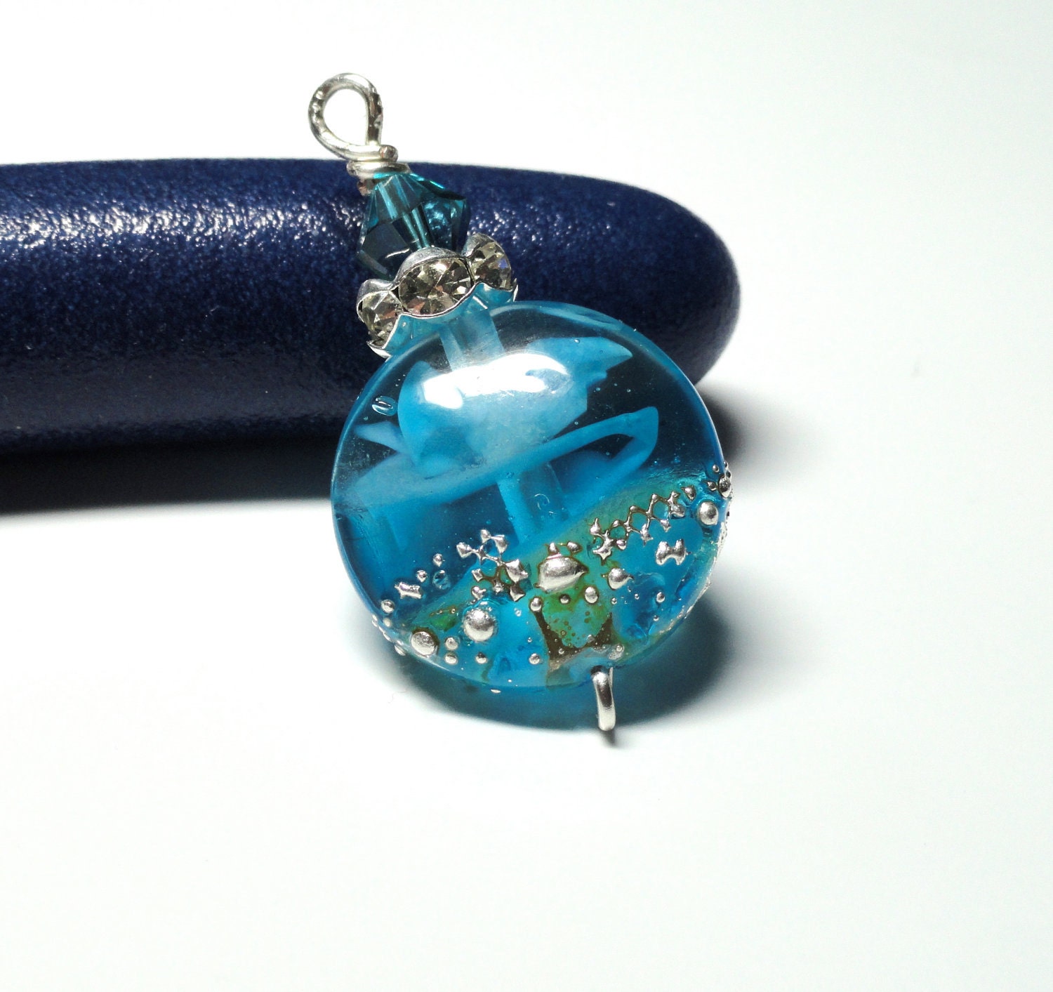 Stunning Aqua and Caribbean Blue Lampwork Bead Pendant