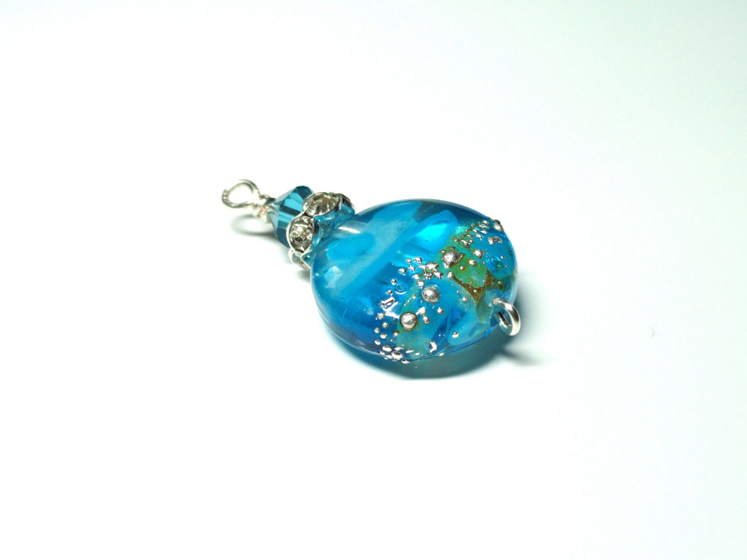 Stunning Aqua and Caribbean Blue Lampwork Bead Pendant