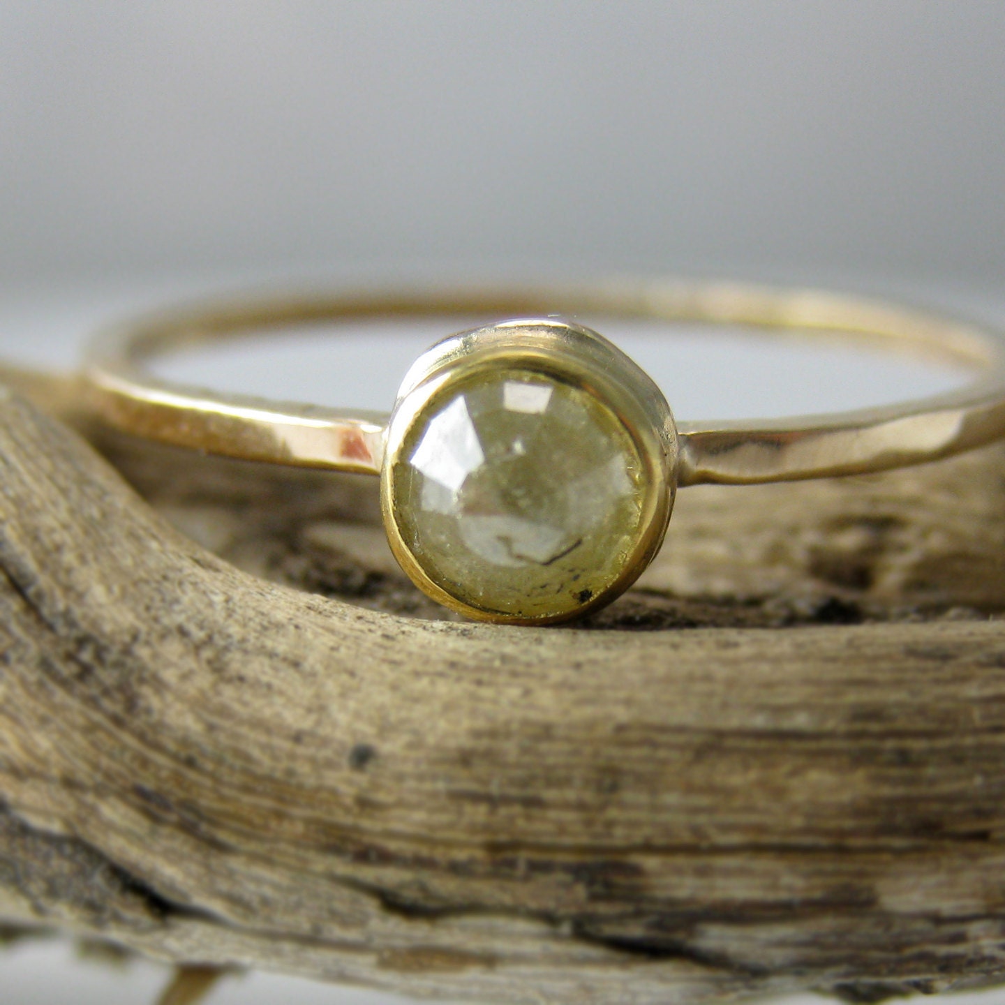 Recycled 22k & 14k Gold Textured Ring with Beautiful Rose Cut Diamond