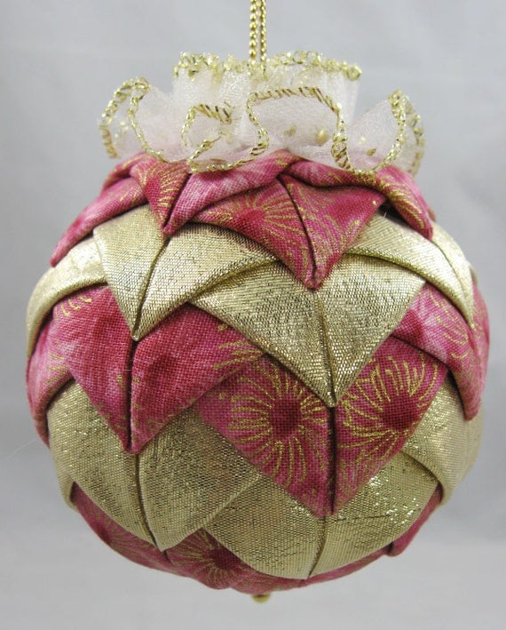 Mauve and Gold Quilted Ornament 325