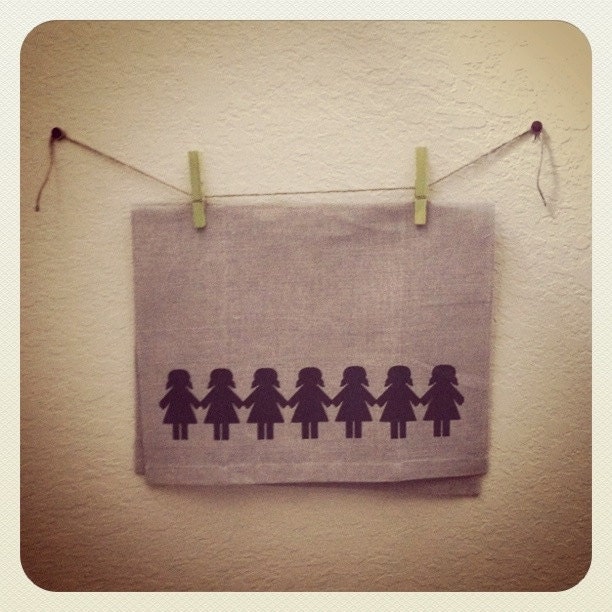 Paper Chain Doll Flax Linen Tea Towel