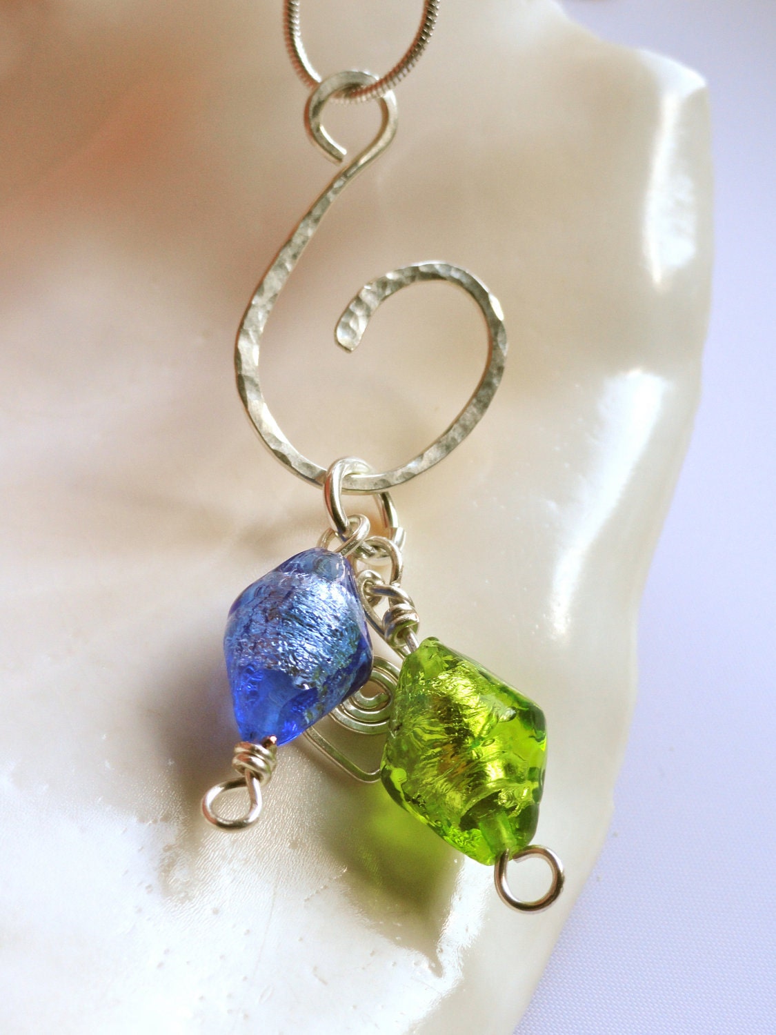 Tanzanite Blue and Lime Peridot Venetian Beads Pendant