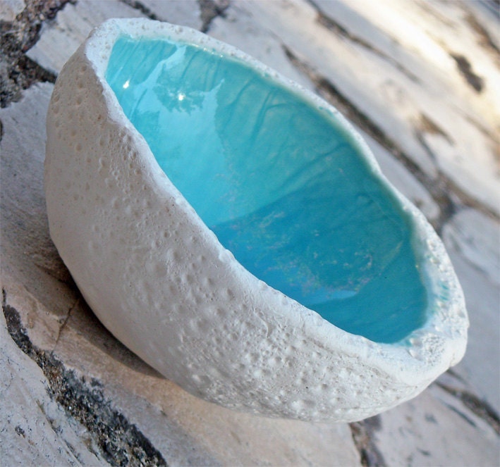 decorative ceramic  bowl in turquoise, textured pottery bowl
