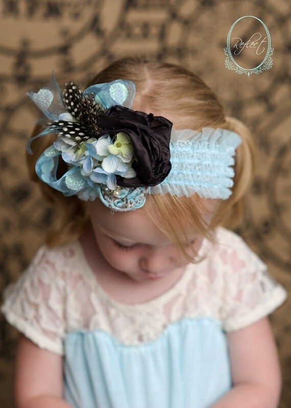 My Blue Bell Lace & Flowers Headband-vintage, couture, hair, head, band