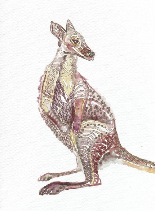 Aboriginal painting - Wallaby - whimsical kangaroo original painting