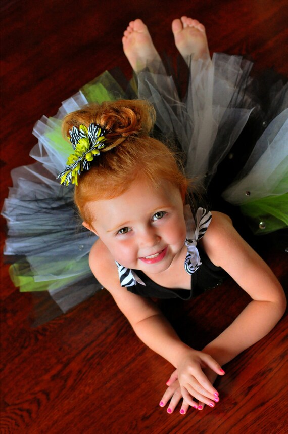 Punk Princess Lime Green and Zebra Print Boutique Tutu Set--Colorful and Unique