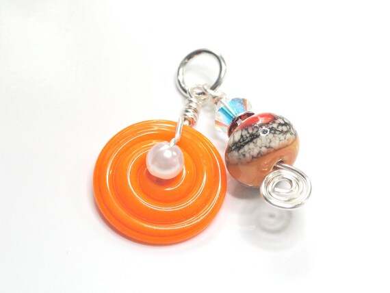 Orange Tangerine Sherbert Pendant With  Silver Charm Holder &  Chain