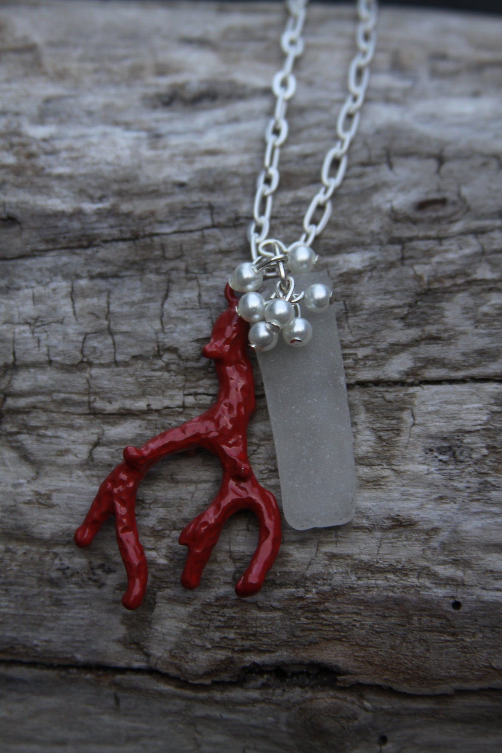 Black Friday and Cyber Monday Sales Sea Treasures Necklace - Sea Glass, Coral, and Pearl Necklace