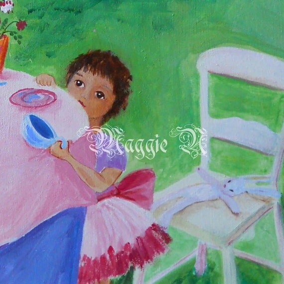 Tea Party - Sisters at Teatime - Acrylic Painting - 11 x 14 Inches