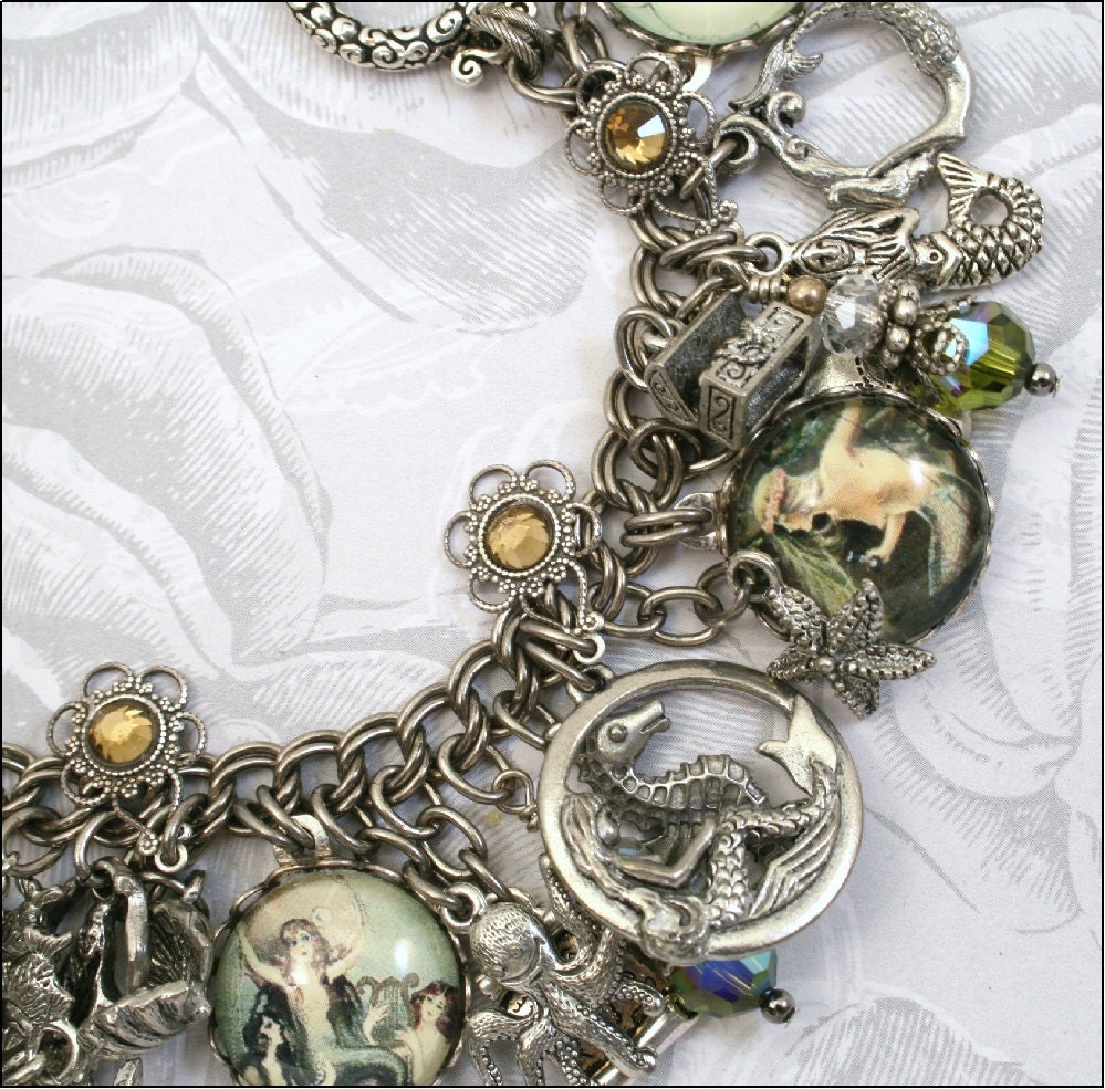 Treasures from the Sea, Mermaid, Vintage Inspired Charm Bracelet