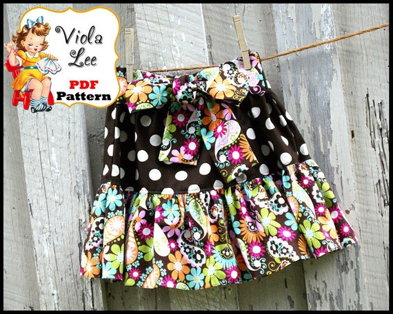 PDF Sewing Pattern ...Shaylen Boutique Ruffled Twirl Skirt with Bow. Infant 6mo to size girl's 8. Two Skirt Versions included.