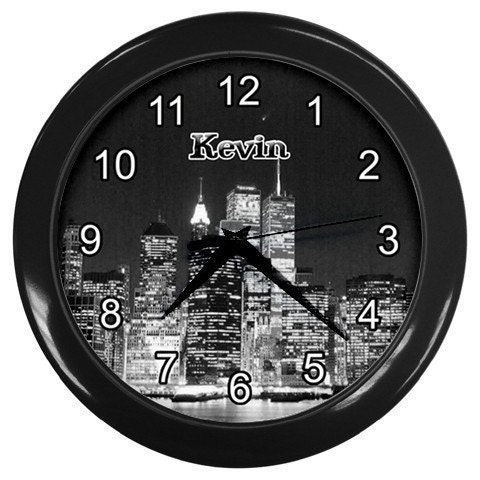 Personalized New York Skyline Twin Towers Night Any Name Wall Clock