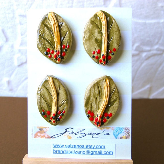 Stoneware Handmade Nature Leaf Buttons done i
