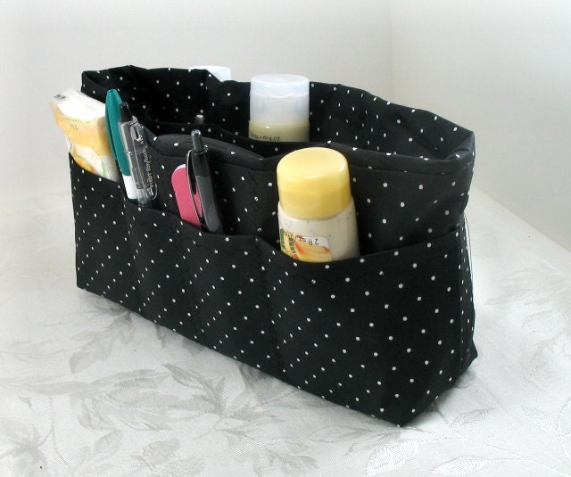 Purse Organizer Insert with Enclosed Bottom - Black with White Dots -  Large - Check out shop for other sizes available