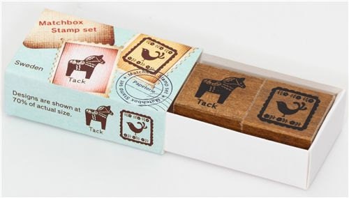 Cute Vintage Style Matchbox Wooden Rubber Stamp Set - Horse and Bird
