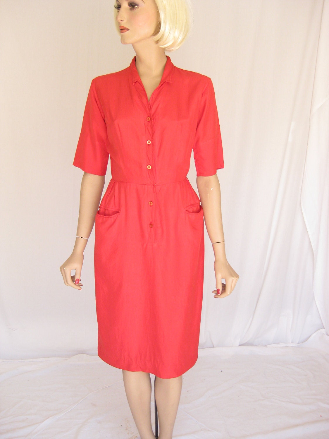 Vintage  50s Red Silk Wiggle Dress