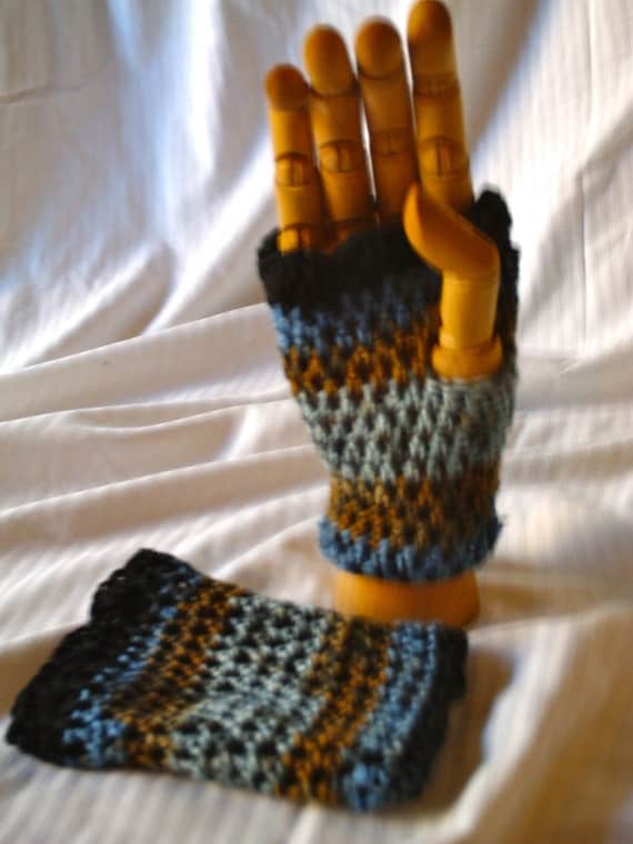 Blue and Brown Fingerless Gloves - $15.00 Blue and Brown Fingerless Gloves - $15.00