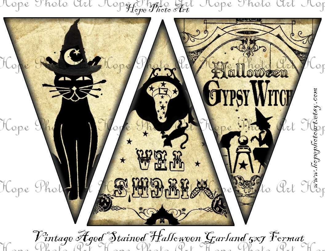 Halloween Silhouettes Large 5x7 Printable Party Supplies banner craft supplies pennant flags decoration bunting - U-Print 300dpi jpg