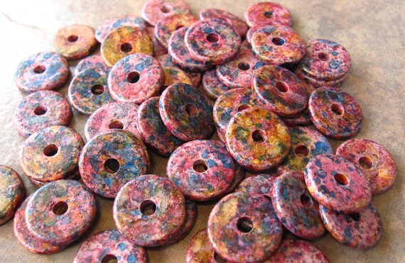 25 Greek Ceramic MELITZANIA Beads 13mm Round Washer